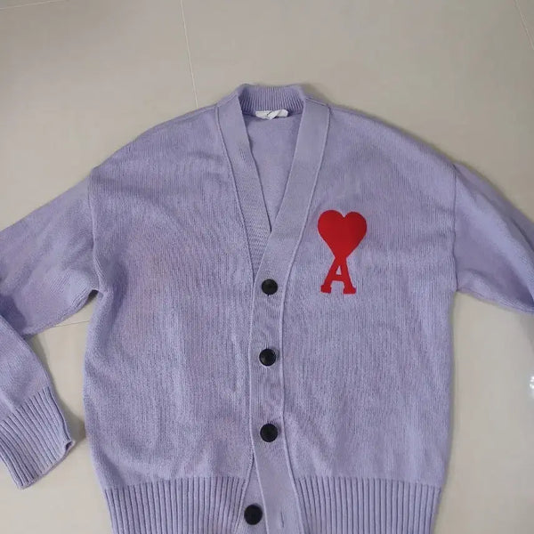 [BUNJANG] AMI Heart Logo Cardigan Lavender Men's XL / 아미 하트 로고 가디건 라벤더 남성