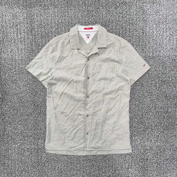[BUNJANG] Vintage Tommy Jeans Linen Blend Camp Collar Short Sleeve Shirt / 빈티지9. 타미진스 린넨 혼방 캠프 칼라 반팔 셔츠