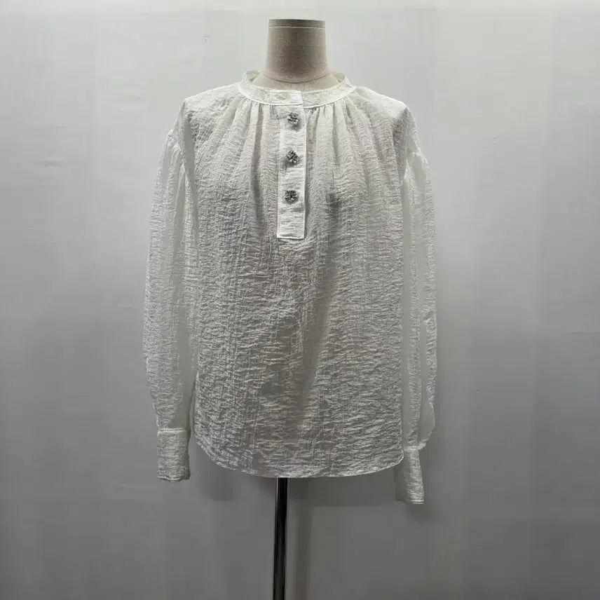 [BUNJANG] OBZEE 22ss White Waffle Pattern Round Button Blouse / 0143 오브제 OBZEE 22ss 화이트 와플 패턴 라운드 버튼 블라우스