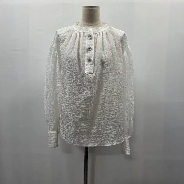 [BUNJANG] OBZEE 22ss White Waffle Pattern Round Button Blouse / 0143 오브제 OBZEE 22ss 화이트 와플 패턴 라운드 버튼 블라우스