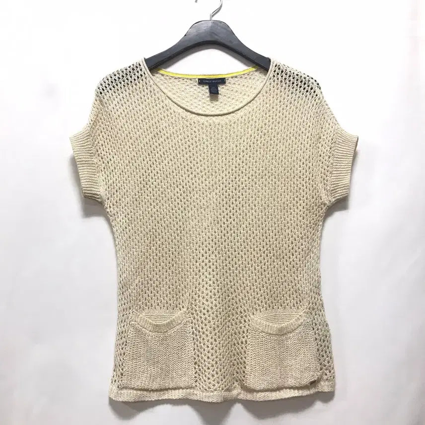 [BUNJANG] Tommy Hilfiger Short Sleeve Knit Top Ivory Gold Thread S (44-55) / 타미힐피거 아이보리+금사 반팔 니트(S/P44~55반)