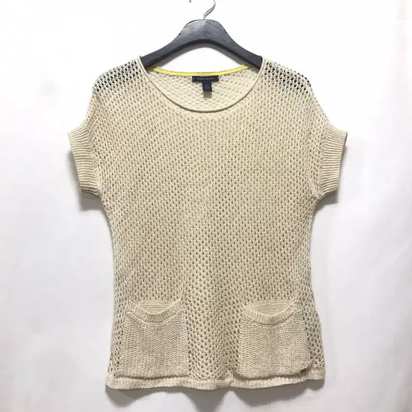 [BUNJANG] Tommy Hilfiger Short Sleeve Knit Top Ivory Gold Thread S (44-55) / 타미힐피거 아이보리+금사 반팔 니트(S/P44~55반)