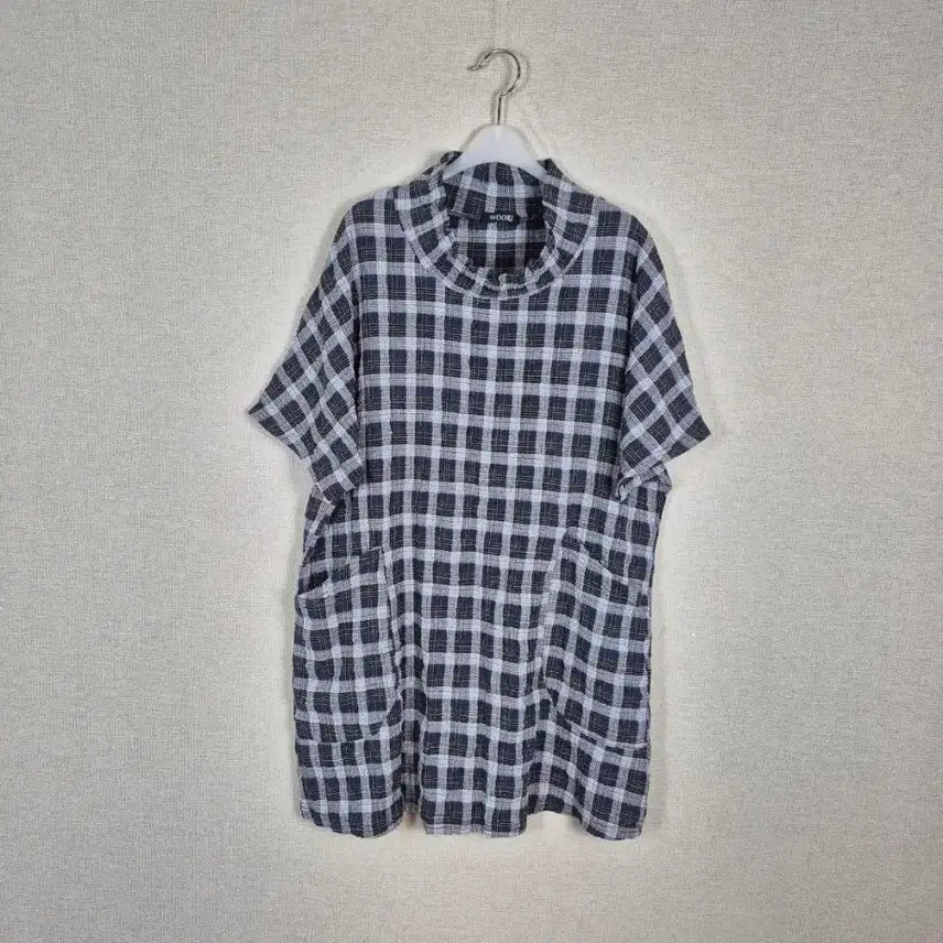 [BUNJANG] Check Pattern Short Sleeve Long Blouse / (#77,88추천)지짐이 체크 반팔 롱블라우스