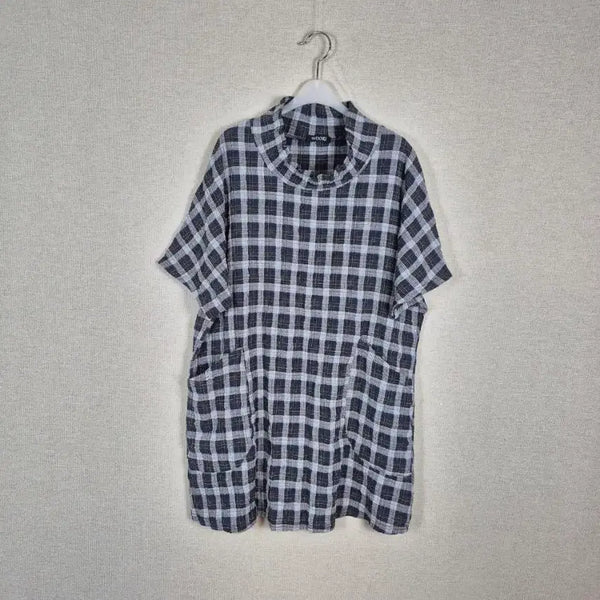 [BUNJANG] Check Pattern Short Sleeve Long Blouse / (#77,88추천)지짐이 체크 반팔 롱블라우스