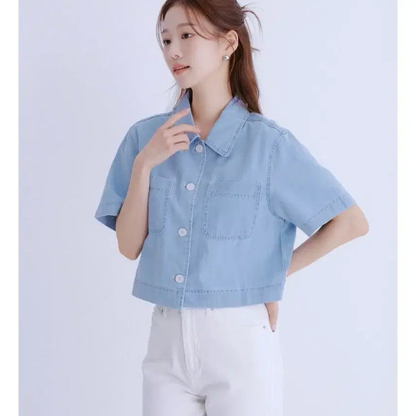 [BUNJANG] Roem Denim Short Sleeve Shirt Jacket / 로엠 데님 반팔 셔켓