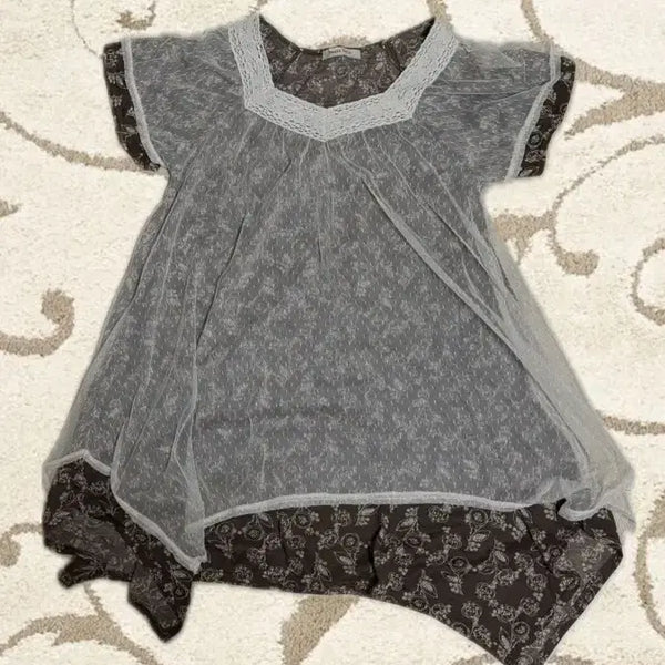 [BUNJANG] Morigirl Lace Flower Short Sleeve Top (Japanese Vintage) / 대장 모리걸 레이스 플라워 반팔<일본 빈티지 제품>