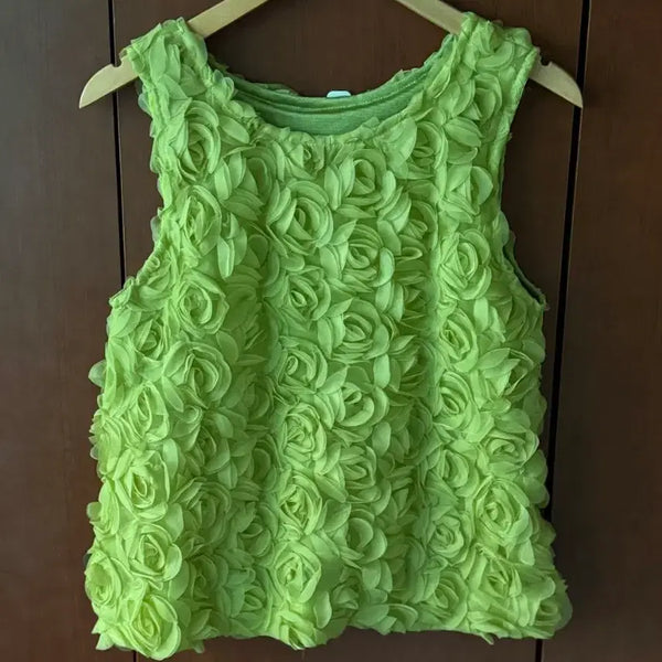 [BUNJANG] Lime Rose Flower Sleeveless Top / 라임 로즈 플라워 민소매 탑