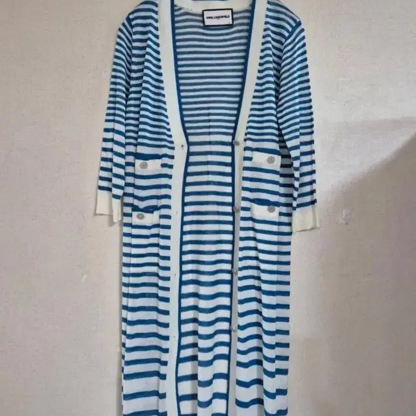 [BUNJANG] Karl Lagerfeld Stripe Pattern Long Cardigan / 칼 라거펠트 시원한 여름 롱가디건
