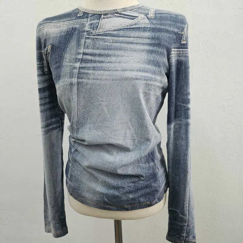 [BUNJANG] Roberto Cavalli Long Sleeve T-Shirt Blue Women's Size 55/66 / ROBERTO CAVALLI ITALY 긴팔 티 여 55/66 J6485