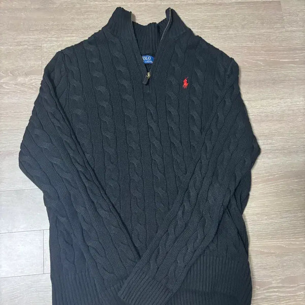 [BUNJANG] Polo Ralph Lauren Cable Knit Cotton Quarter Zip Sweater Black / 폴로 랄프 로렌 케이블 니트 코튼 쿼터 지퍼 스웨터 폴로 블랙 - 26SS