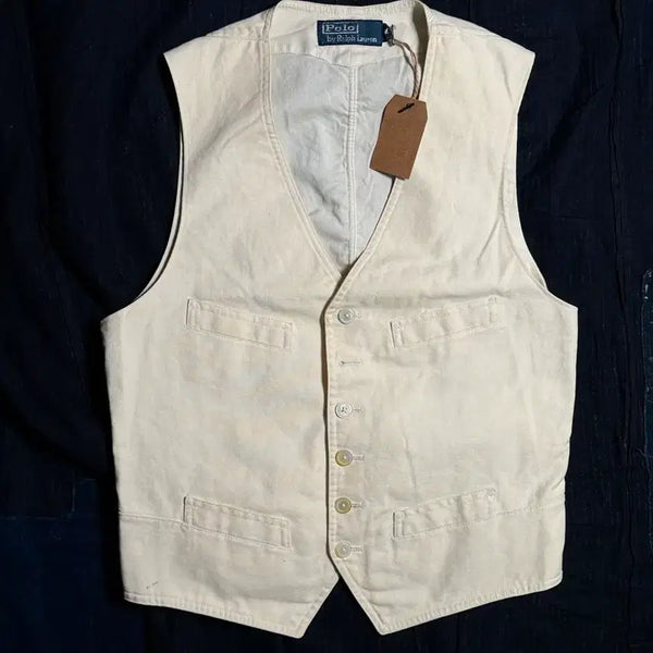 [BUNJANG] Polo Ralph Lauren Cotton Twill Vest - Ivory (M) / 폴로 랄프로렌 트윌 베스트 M