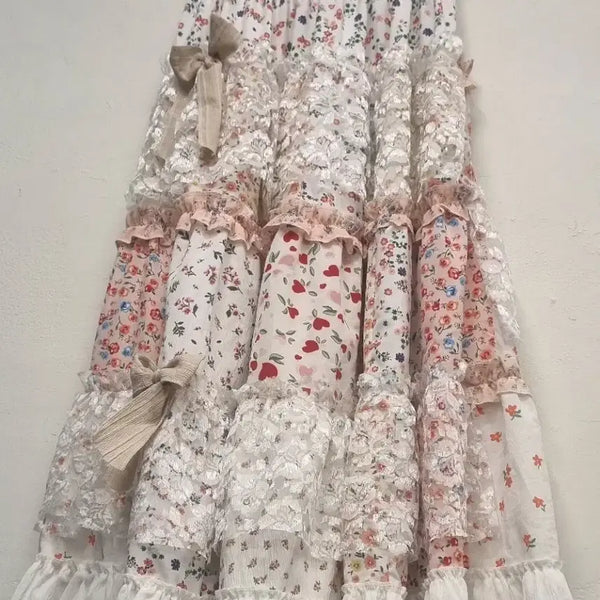[BUNJANG] Flower Lace Frill Long Skirt (Elastic Waistband) / s)플라워  레이스 프릴 롱스커트 (허리밴딩)새것