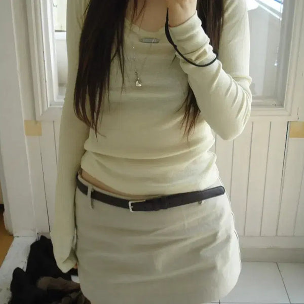 [BUNJANG] Our Cabinet Loly Low Skirt Pants Beige / 아워캐비넷 loly low skirt pants