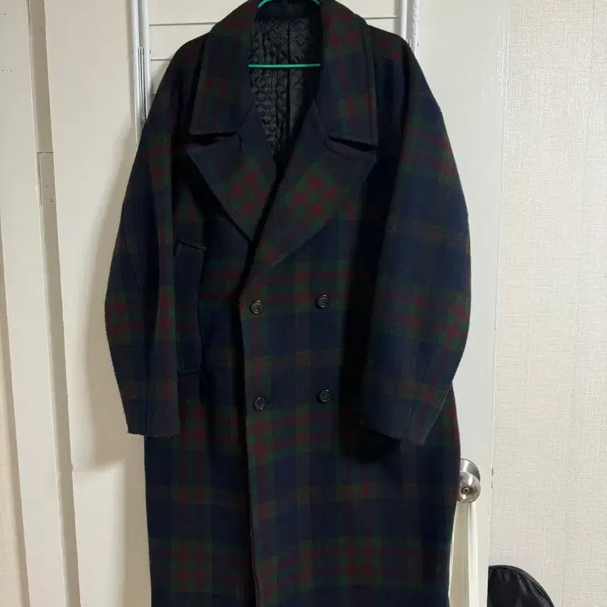 [BUNJANG] Men's Double-Breasted Check Pattern Coat / 체크 패턴 남성 코트