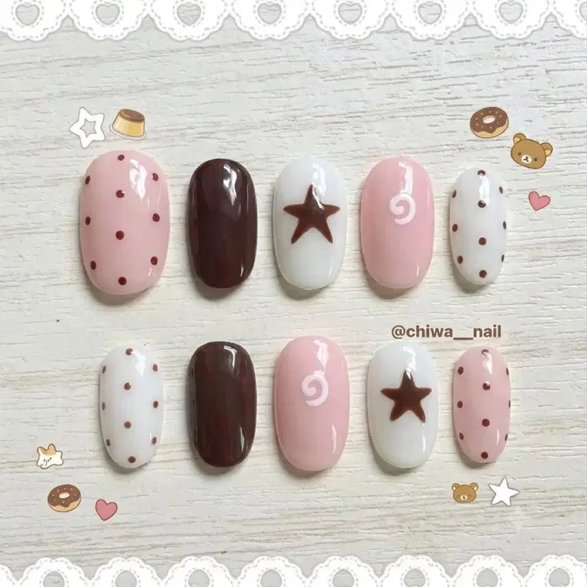 [BUNJANG] Custom Star Dot Handmade Nail Tips / 주문제작 별 도트 수제 네일팁