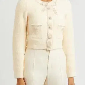 [BUNJANG] Self-Portrait Cropped Knit Cardigan Pearl Button Ivory / 셀프포트레이트 크롭 니트 가디건 새옷