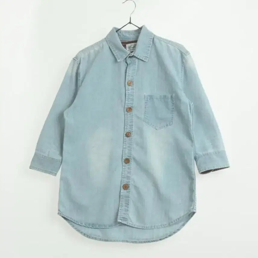 [BUNJANG] Vintage Ethnic Light Wash Denim 7-Part Sleeve Shirt / 빈티지ㅣ에스닉 연청 데님 7부 셔츠