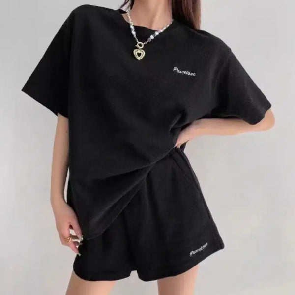 [BUNJANG] Peacelove Women's Short Sleeve Two-Piece Set (Black) / [새상품/8,000원] peacelove 여성 반팔 투피스 세트 (블랙)