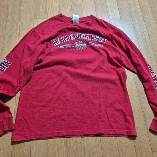 [BUNJANG] Authentic Harley-Davidson Red Long Sleeve T-Shirt / 정품 할리데이비슨 롱슬리브 긴팔 티셔츠