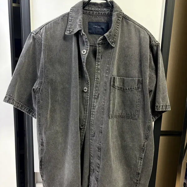 [BUNJANG] Custommellow Black Denim Short Sleeve Shirt / 커스텀멜로우 흑청 데님셔츠 반팔 m
