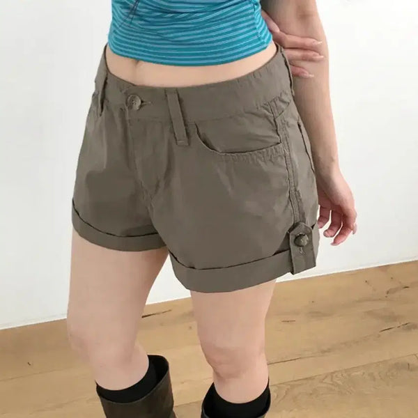 [BUNJANG] KISHI Rolled-up Short Pants Khaki Brown L / 에이블리 키시 롤업 숏팬츠 반바지 카키브라운 L