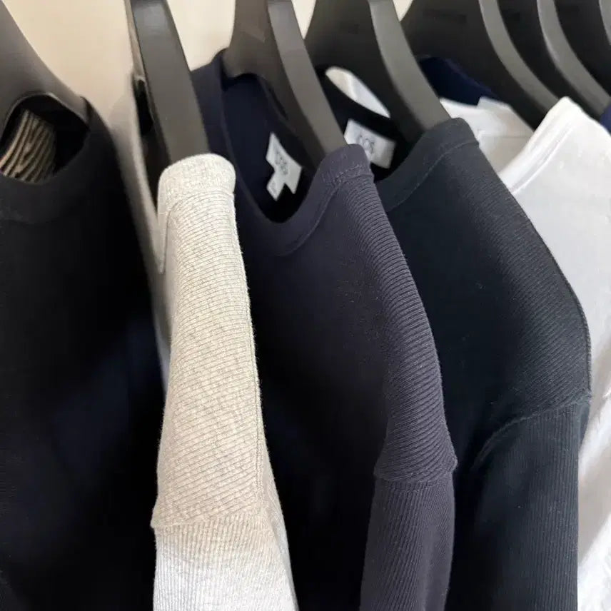 [BUNJANG] COS Slim Ribbed Short Sleeve T-Shirt Set - L (Grey, Navy, Black) / COS 코스 슬림 리브드 반팔 티셔츠 L 네이비