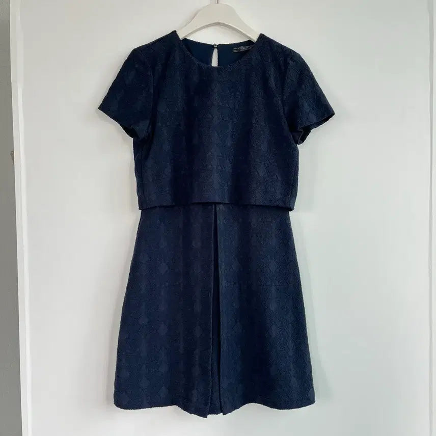 [BUNJANG] Zara Jacquard Pattern Tweed Dress Navy M / ZARA 자라 자가드 패턴 트위드 원피스 네이비 M