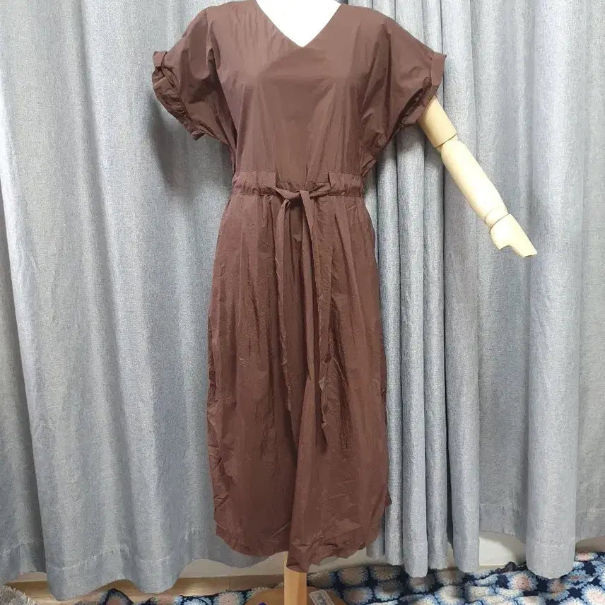 [BUNJANG] Square Brown Waist Tie Dress / 사각사각 브라운 허리끈 원피스