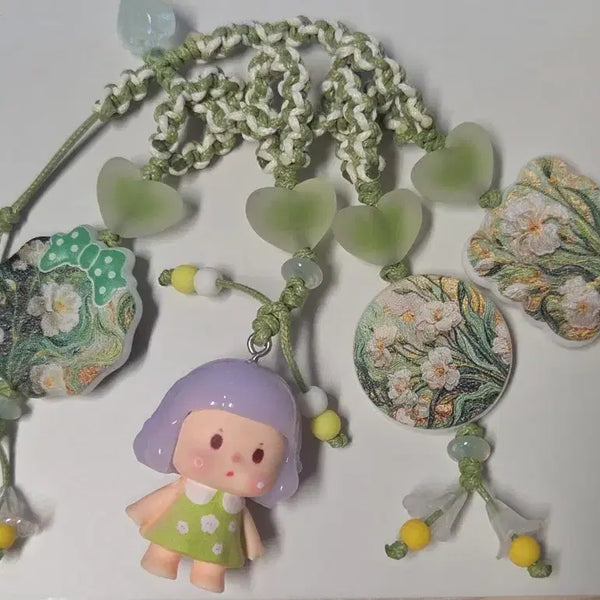 [BUNJANG] Green Flower Charm Keychain / 초록꽃키링