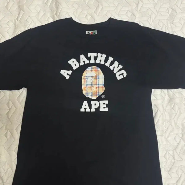 [BUNJANG] Bape Bleached Check College Short Sleeve T-Shirt L / bape 베이프 블리치드 체크 컬러지 반팔 L