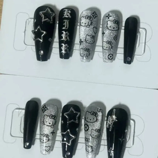 [BUNJANG] Handmade Black Kitty Magnetic Nail Tips / 블랙 키티 자석 수제 네일팁