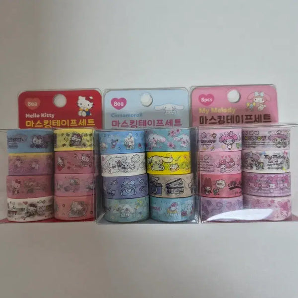 [BUNJANG] Sanrio Masking Tape Set Hello Kitty Cinnamoroll My Melody (8 Pieces) / 산리오 마스킹 테이프 세트 헬로키티 시나모롤 마이멜로디 8개입