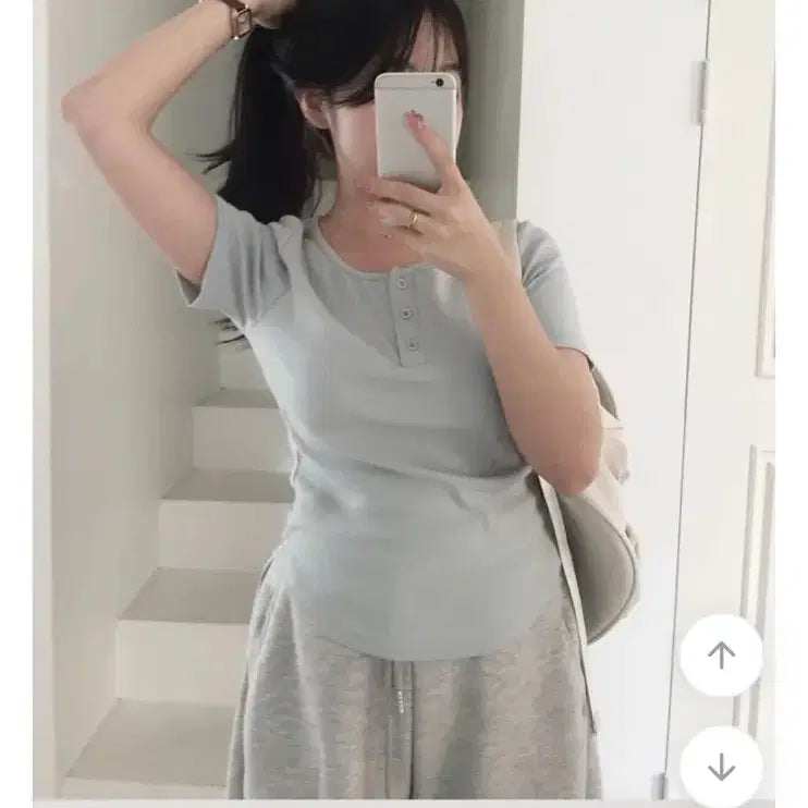 [BUNJANG] Sorbet Blue Short Sleeve Button T-Shirt / 소라색 반팔 버튼 티셔츠