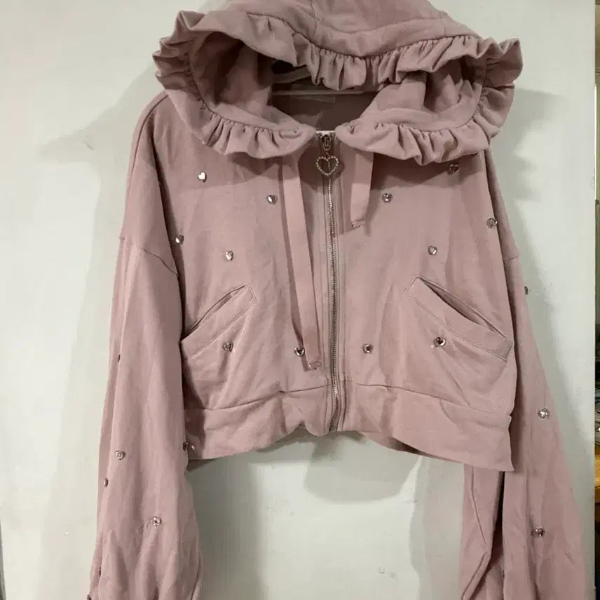 [BUNJANG] Dear My Love Heart Beaded Hoodie Zip-up Setup / 디어마이러브 디마럽 하트 비즈 후드집업 셋업(리즈리사 로지타 마즈 시허니 로리타 스나계 서브컬쳐 하라주쿠 트레이닝복)
