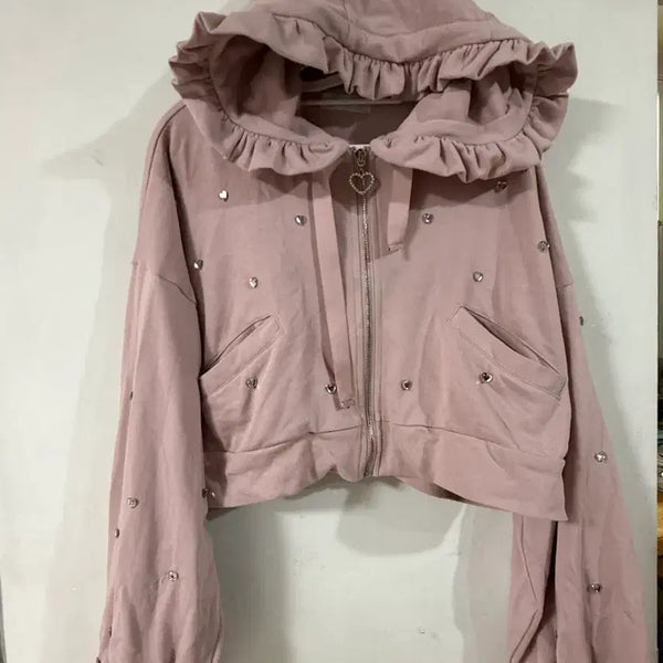 [BUNJANG] Dear My Love Heart Beaded Hoodie Zip-up Setup / 디어마이러브 디마럽 하트 비즈 후드집업 셋업(리즈리사 로지타 마즈 시허니 로리타 스나계 서브컬쳐 하라주쿠 트레이닝복)