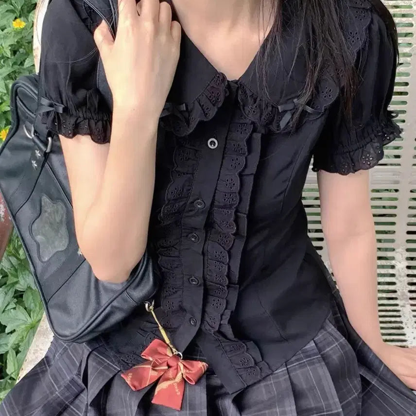 [BUNJANG] Vintage Lolita Black Blouse / 빈티지 양지뢰 로리타 블랙 블라우스 판매