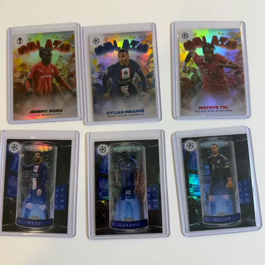 [BUNJANG] Soccer Trading Cards (Messi, Lukaku, Mbappé, Tel, Neuer, Doku) - Set of 6 / 축구 카드 메시 루카쿠 음바페 텔 노이어 도쿠