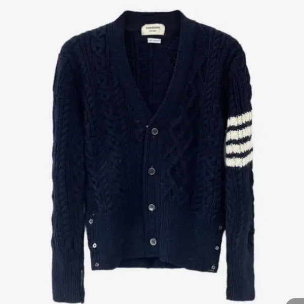 [BUNJANG] Thom Browne Aran Cable Stripe Cardigan Navy / 톰브라운 아란 케이블 사선 가디건 네이비 판매합니다