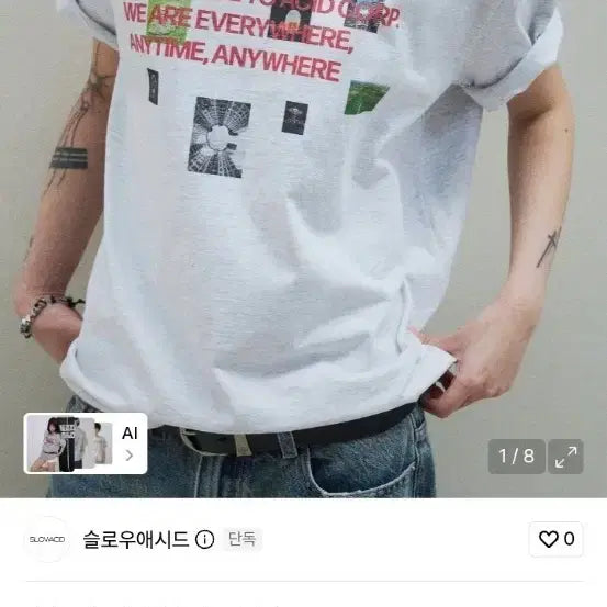 [BUNJANG] Slowacid PHOTODUMP Short-Sleeve T-Shirt, Mélange Gray, XL / 슬로우애시드 PHOTODUMP 반팔 티셔츠 멜란지 그레이 xl 새상품