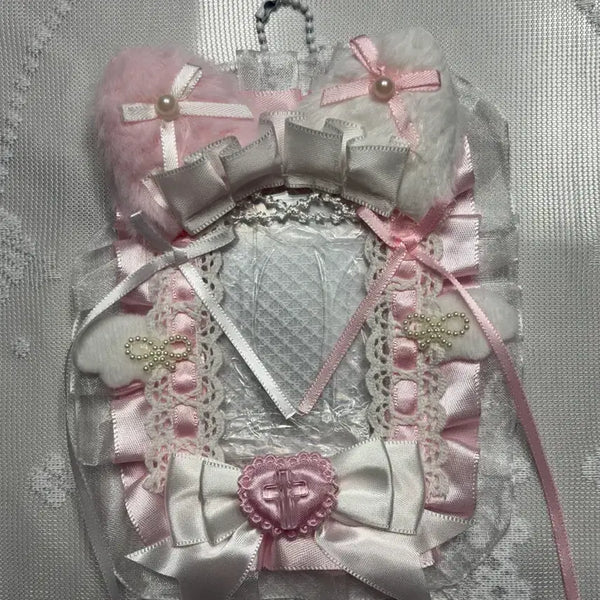 [BUNJANG] Ribbon Lace Photocard Holder Toploader (Pink) / 리본 레이스 탑꾸 포카홀더 탑로더 날개 천사 (핑크)