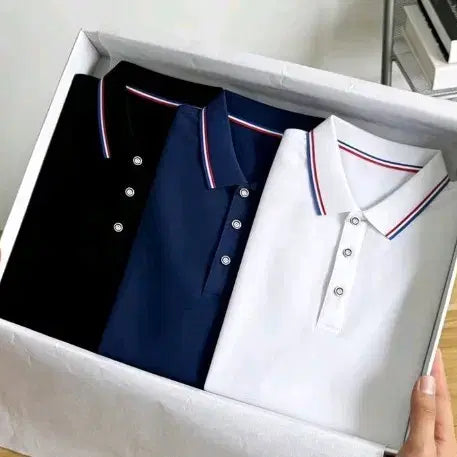 [BUNJANG] Basic Logo Collar T-Shirt Set (Black/Navy/White) / 기본 로고 카라티 3종 세트 (블랙/네이비/화이트)