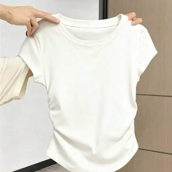 [BUNJANG] Women's Waist Shirring Basic T-Shirt White / (새상품) 허리셔링 허리잘록 기본티셔트 화이트