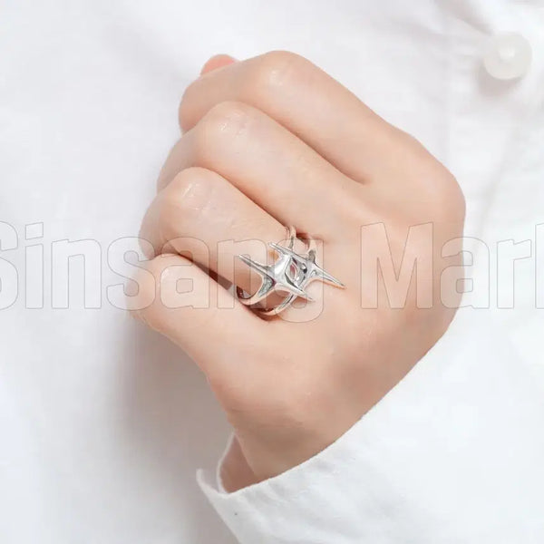 [BUNJANG] Silver 925 Double Star Open Ring / [빠른발송] 실버925 더블 별 스타 오픈링 반지