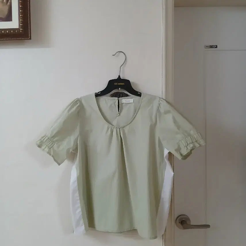 [BUNJANG] Mint Round Neck Short Sleeve Blouse (XL) / 빅사이즈 20일까지만 판매 민트색 반팔 라운드 블라우스 가슴단면 53정도