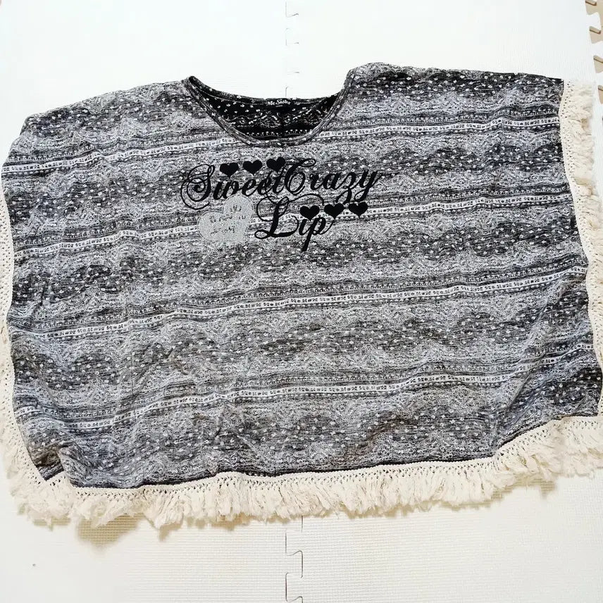 [BUNJANG] Sweet Crazy Lip Printing Mesh Blouse / 스위트크레이지립 프린팅 술 장식 여름 망사 블라우스