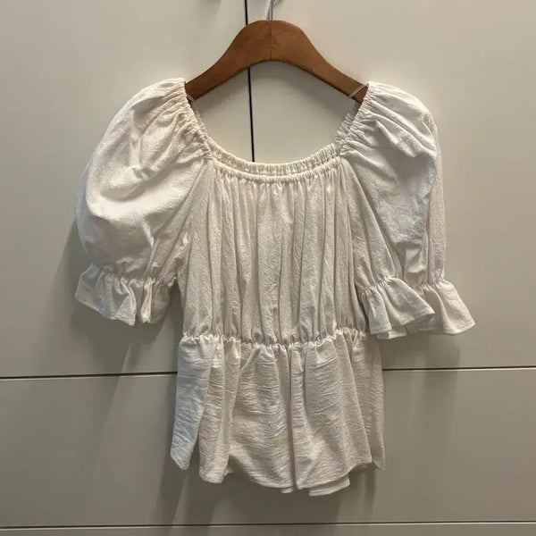 [BUNJANG] Off-Shoulder Frill Blouse - Ivory / 오프숄더 프릴 블라우스 아이보리