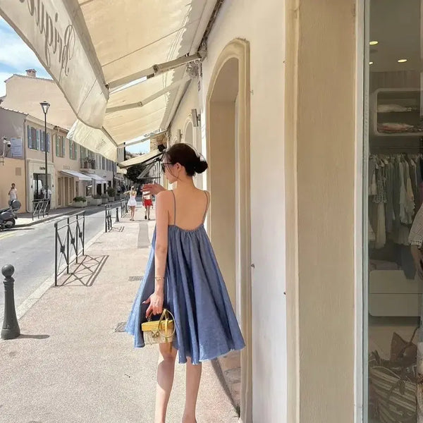 [BUNJANG] The Lauret Monaco Mini Dress Chambray / 더로랑 모나코 미니 드레스 샴브레이
