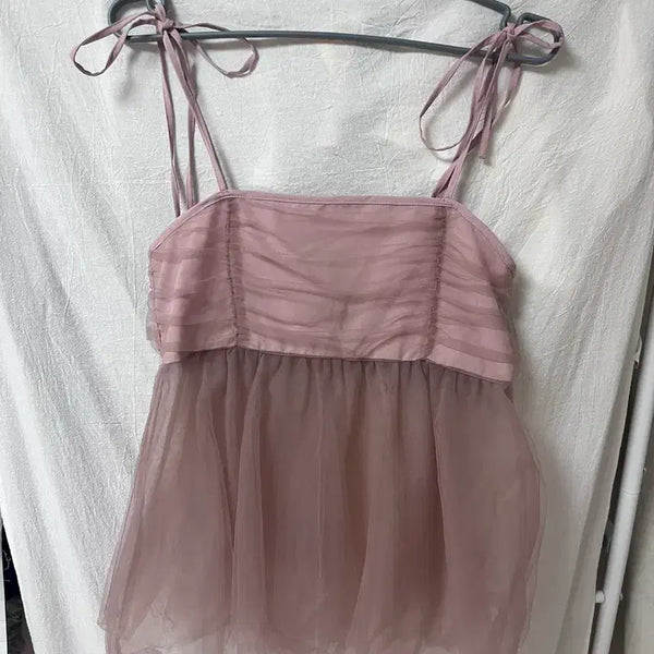 [BUNJANG] Vintage Shirring Top Organza Camisole / 빈티지 셔링 탑 오간자 나시