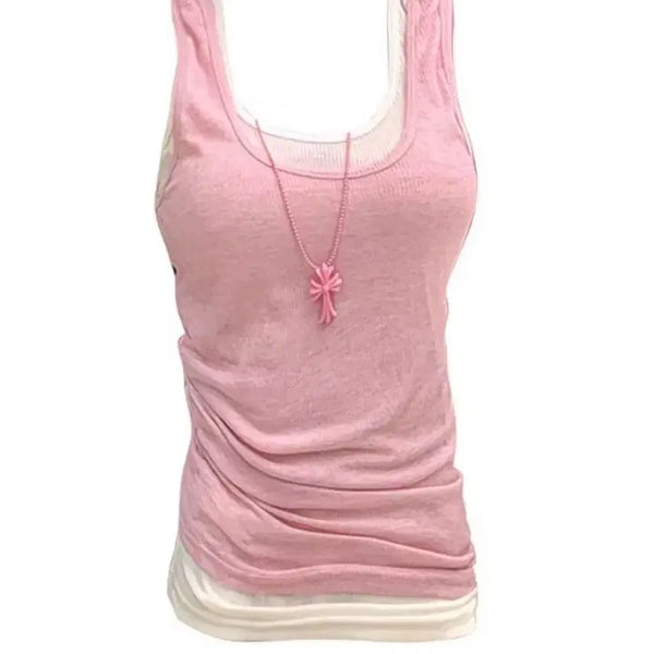 [BUNJANG] Layered Camisole Set (Light Pink + White) / 레이어드 나시 2개 (연분홍+화이트)