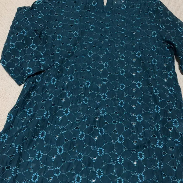 [BUNJANG] Vintage Teal Floral Dress / 빈티지 청록 플라워 원피스